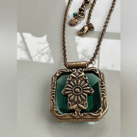 Reversible Crystal Hamsa Pendant Necklace-Emerald Green-Lucky Brand - Picture 7 of 9